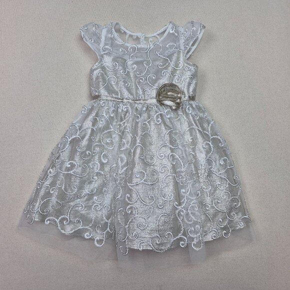 Jona Michelle Girls Embellished Formal Slip Dress White Ruffle 1/4 Sleeve Sz 3T - Picture 1 of 6